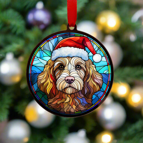 Cavapoo Blonde in Santa Hat Suncatcher Decoration